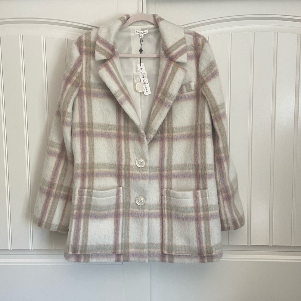 NWT For Love & lemons oversized knit blazer jacket size large cream